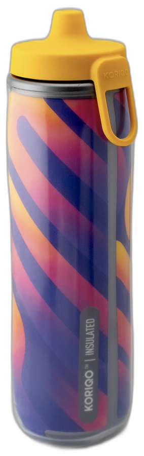 KORIQO Heat Wave bottle — neon swirl print wrapped 360°, 28 oz