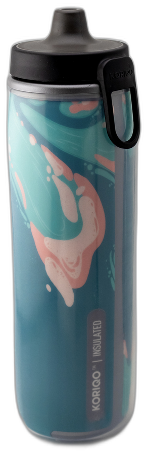 KORIQO Swept Away bottle — pink watercolor print wrapped 360°, 28 oz