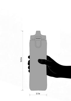 KORIQO bottle dimensions — 10.5 in tall, 3.1 in wide, shown in hand