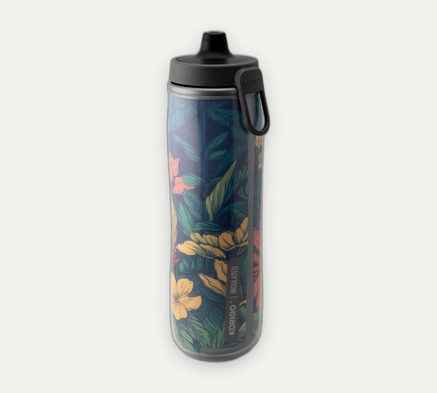 KORIQO Night Bloom bottle — floral full-wrap print, studio shot