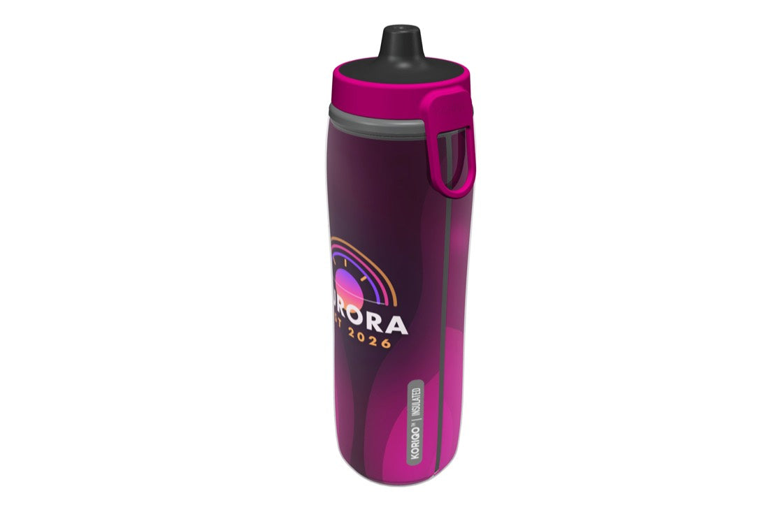 A sample logo wrap printed 360° around the KORIQO bottle